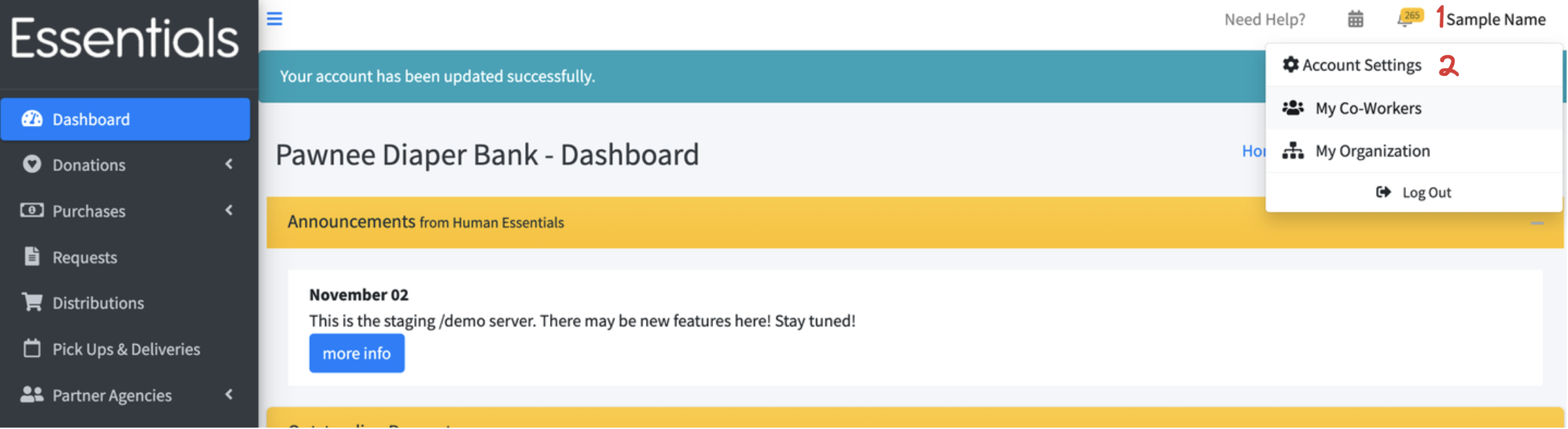 Navigating to account settings