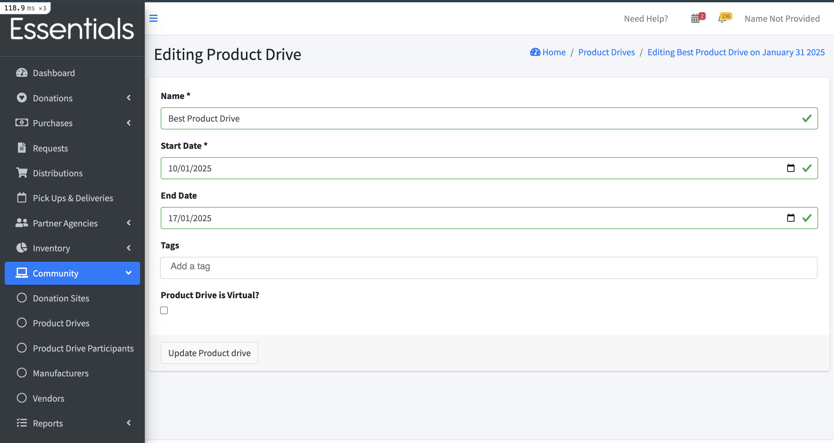 Modify Product Drive page