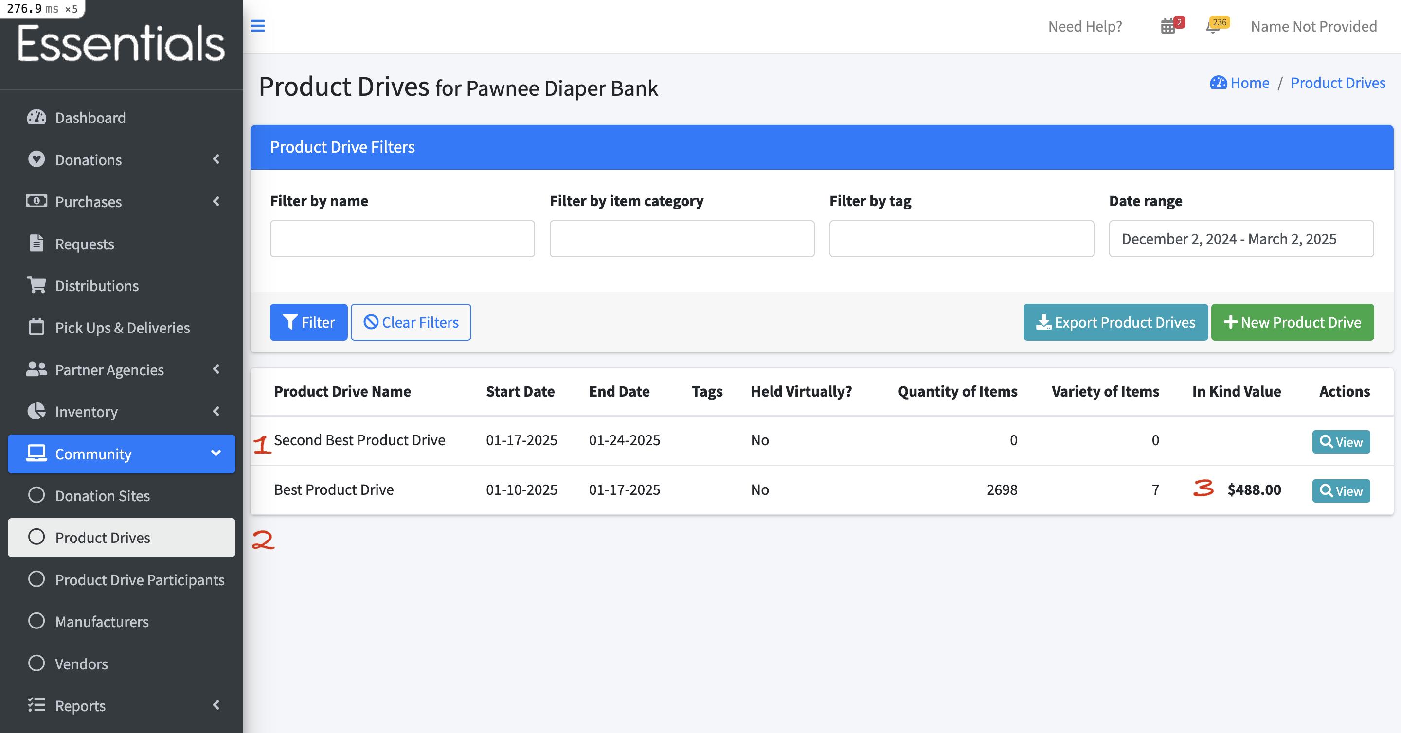 Navigation to view a Product Drive