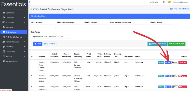 Edit Distribution navigation