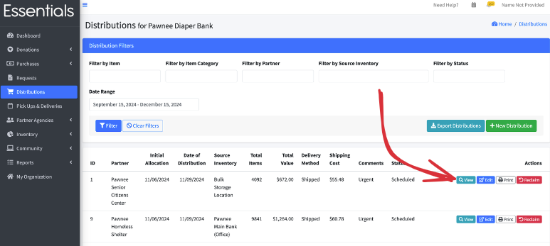 Navigation for distribution view