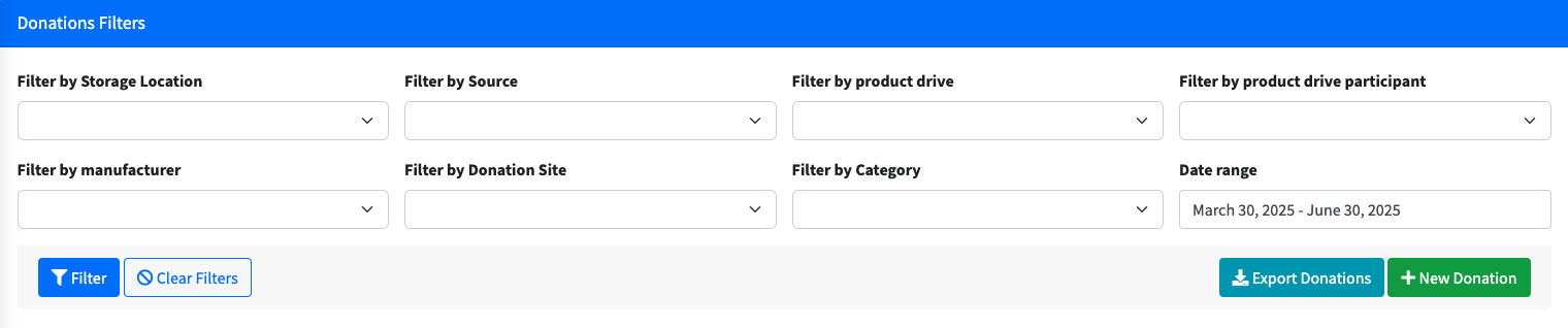 Donations Filter Section