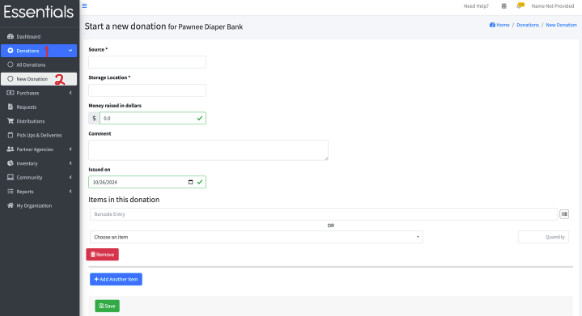 Navigation to New Donations