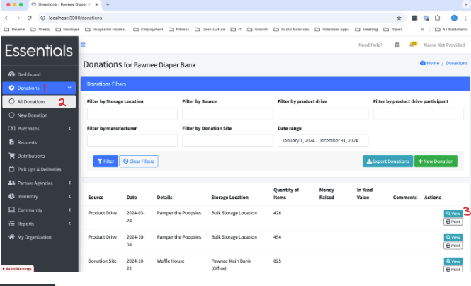 Navigation to New Donations