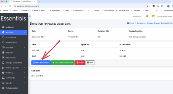 Navigation to Edit a Donation