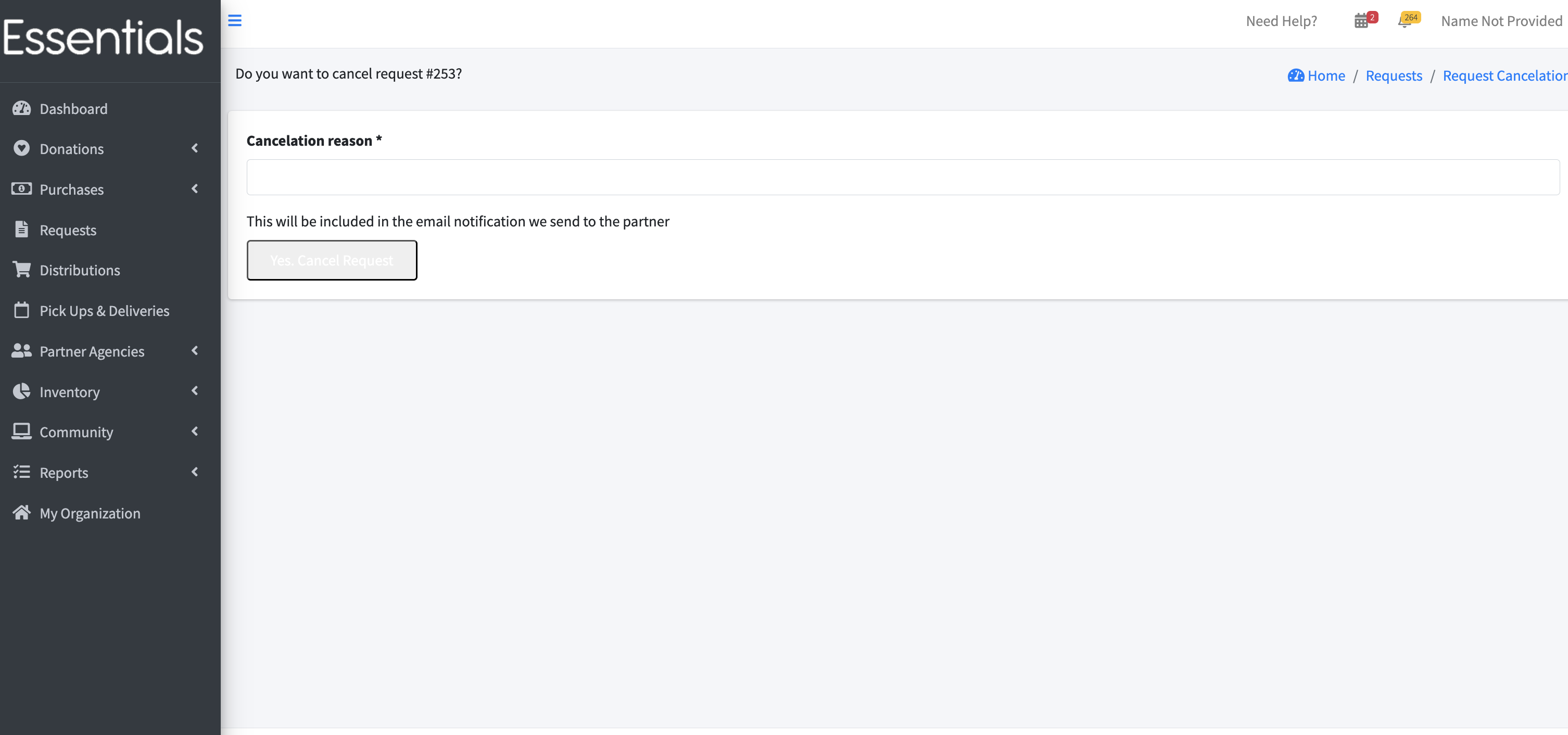 cancel Request confirmation