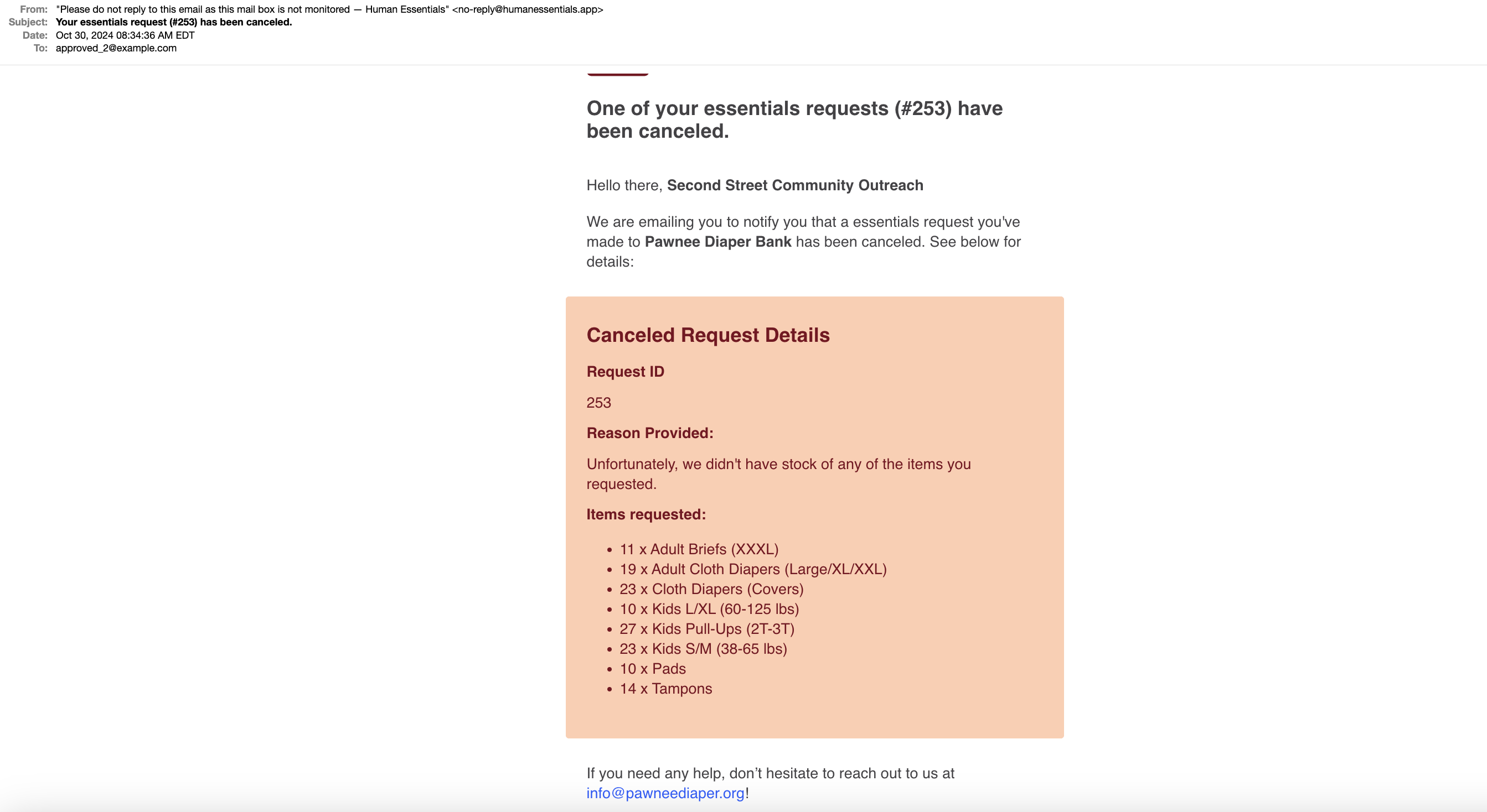 cancel Request email