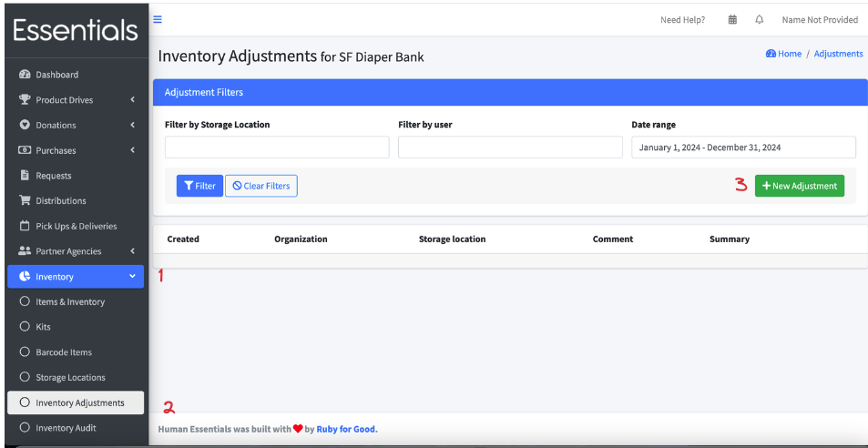 navigation to enter new inventory adjustment