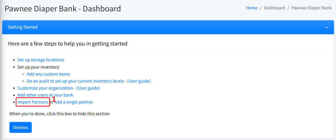 Import Partners link in Getting Started