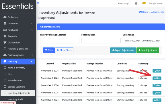 View  Inventory Adjustments navigation