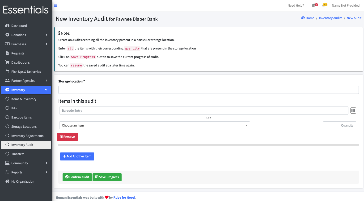 Empty new Audit page