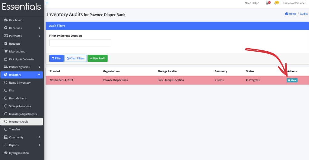 Audit view navigation