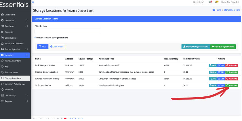 Storage Location reactivation