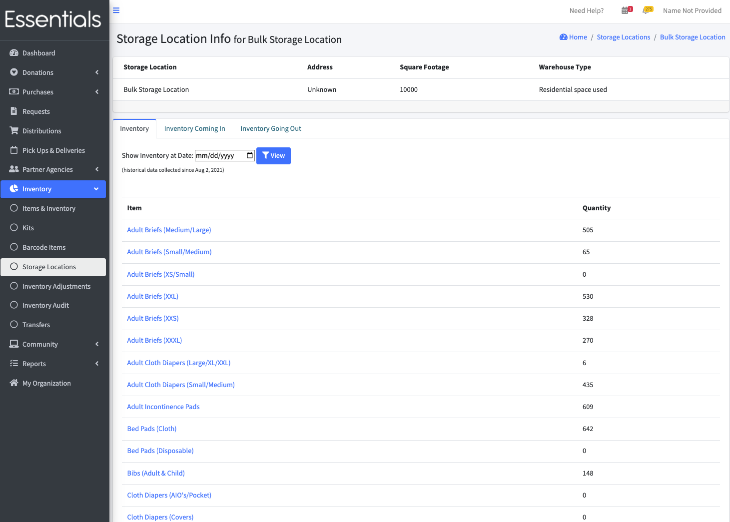 Storage Location - Inventory tab
