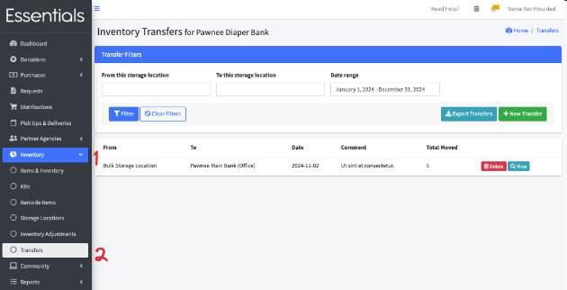 Navigation to Transfers
