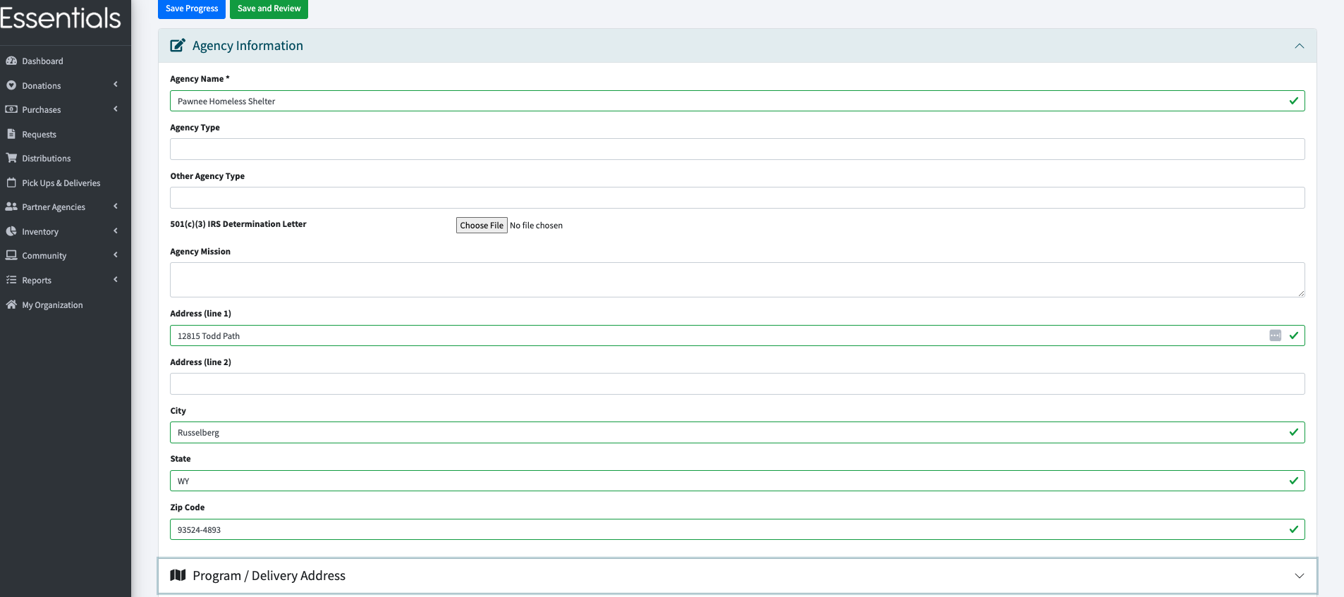 screenshot of expanded agency information section