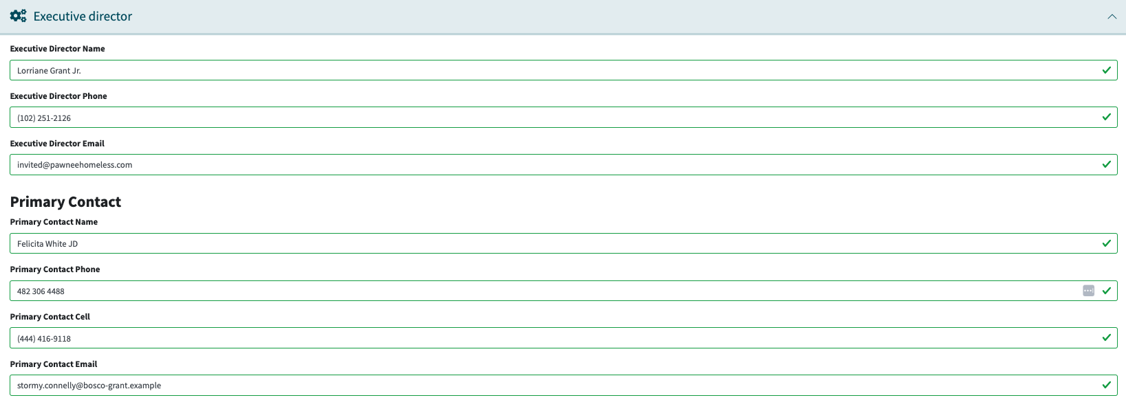 screenshot of expanded executive director section