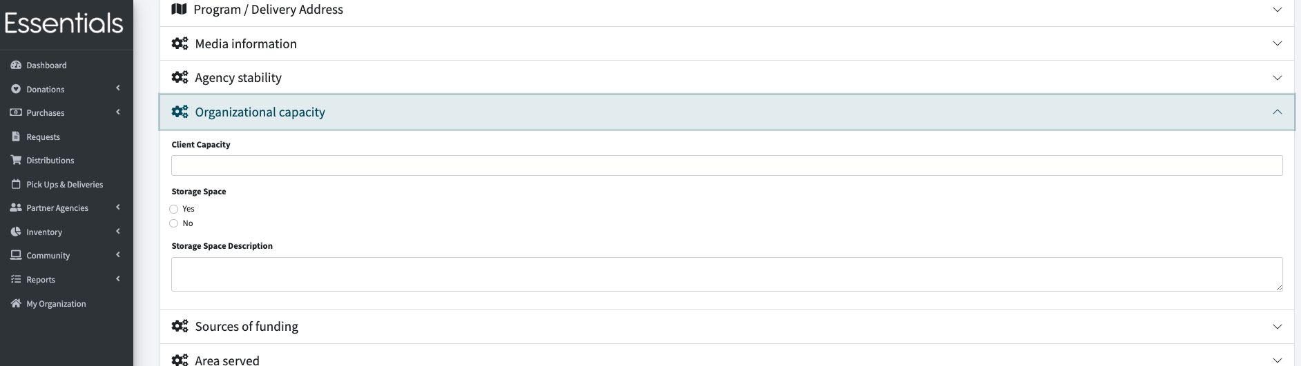 screenshot of expanded organizational capacity section