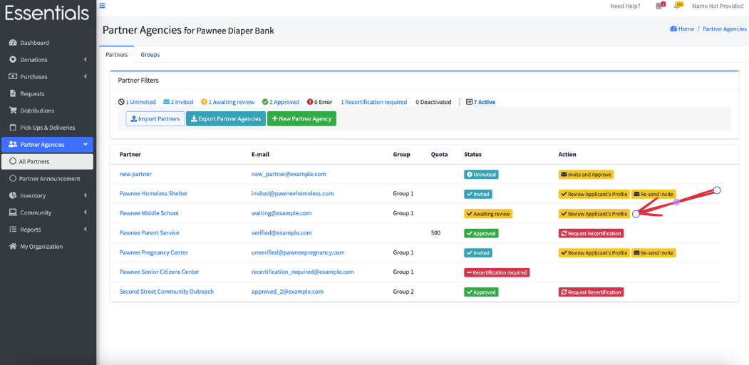 Navigation to review application_from Partner_list