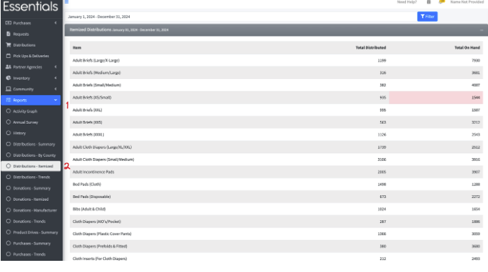 Initial Itemized Reports view