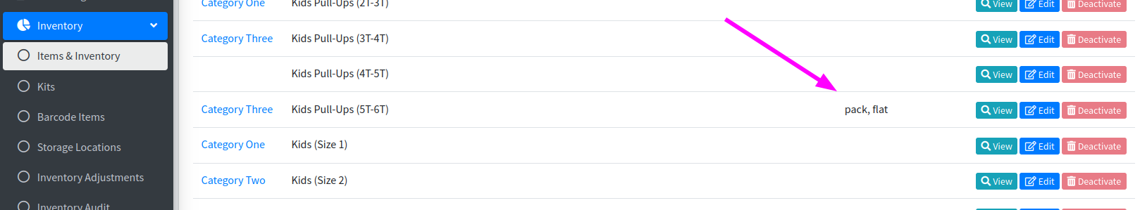 Item config list shows units