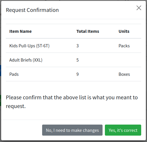 Request confirmation popup