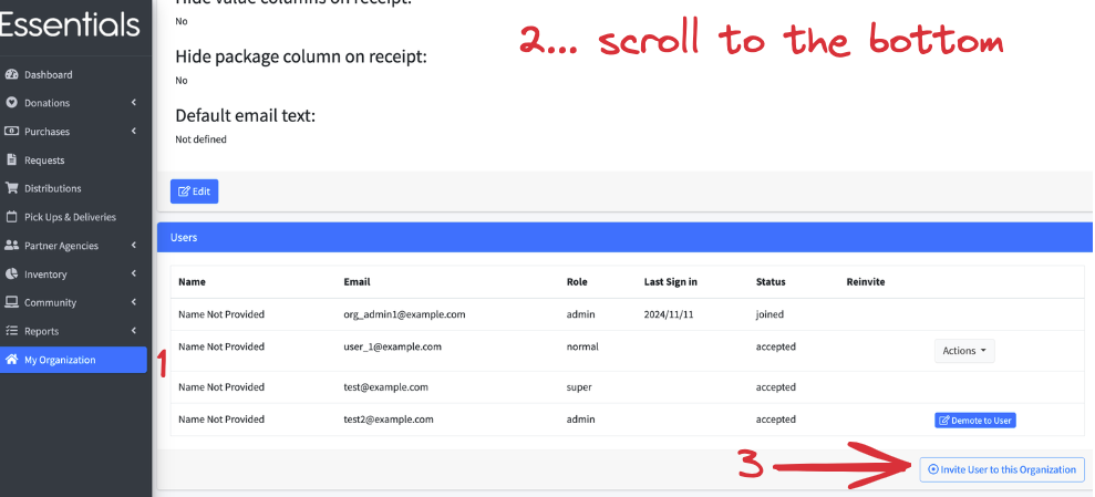 navigation to invite new User